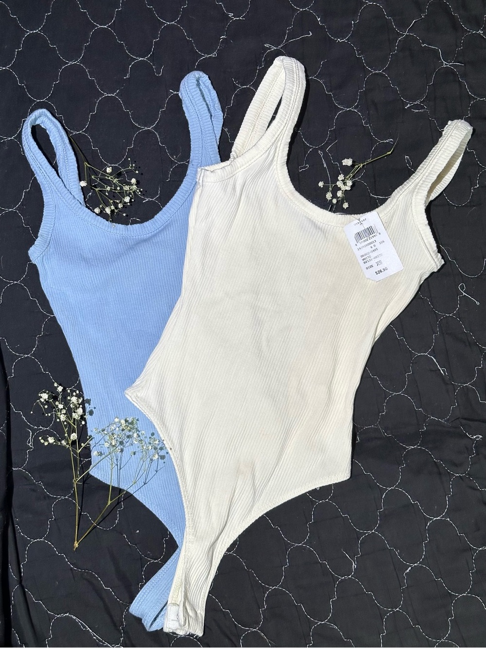 Windsor Ribbed Bodysuit Bundle Size XS White & Blue Stretchy NWT NWOT Set